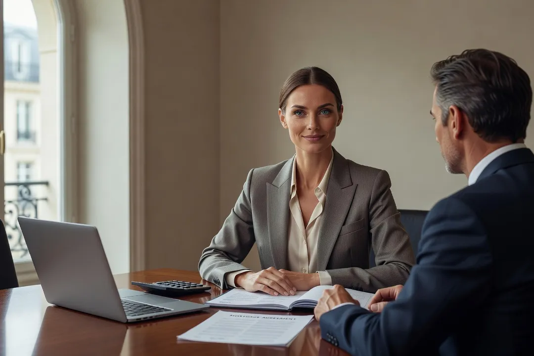 Femme d'origine russe en rendez-vous avec un conseiller bancaire pour un crédit immobilier