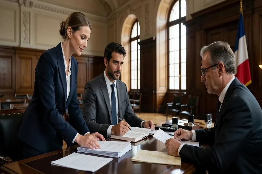 Femme russe et homme français déposant un dossier de mariage en mairie