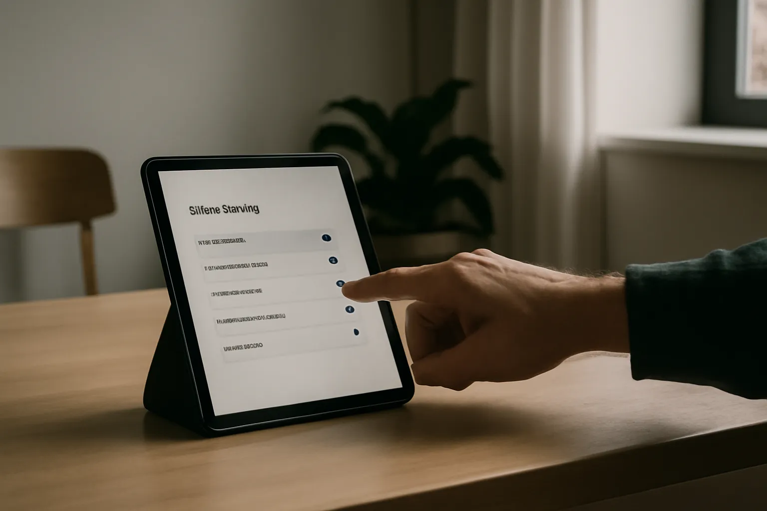 Person’s hand pointing at a data privacy settings screen on a tablet