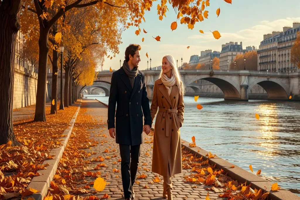 Couple franco-russe en promenade sur les quais de Paris