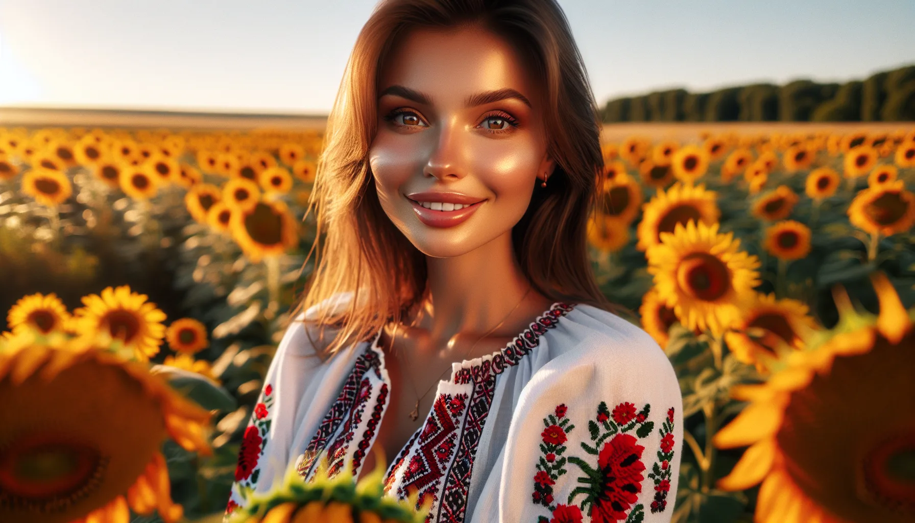 Femme ukrainienne en vyshyvanka dans un champ de tournesols