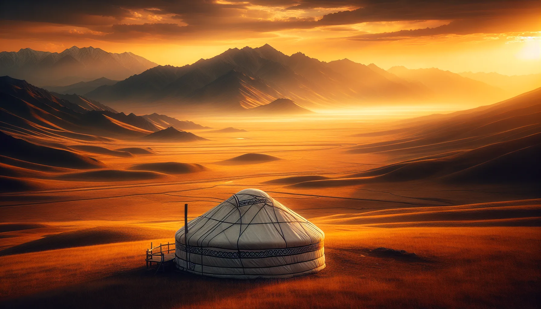 Paysage des steppes du Kazakhstan avec yourte traditionnelle